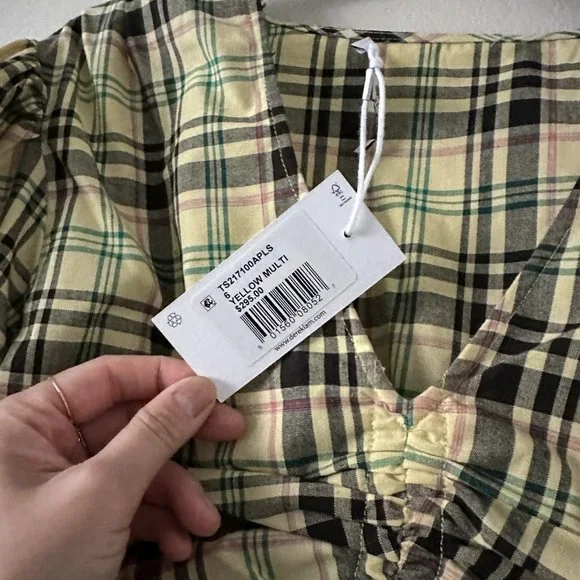Derek Lam 10 Crosby Bella Crop Top Yellow Plaid Womens Size 6 - Picture 7 of 10